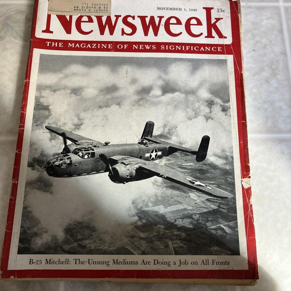 NEWSWEEK MAGAZINE 1 November 1943 WWII VINTAGE WAR NEWS b25 Mitchell